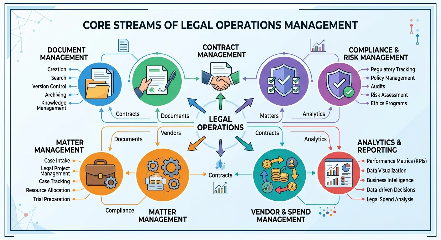 Legal operations management core workflow streams diagram